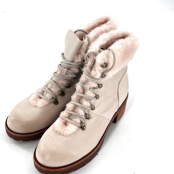 Kork Ease Winslet Ankle Boots 8.5 White NWOT Leather Fur Combat Lace Booties - Picture 10 of 10